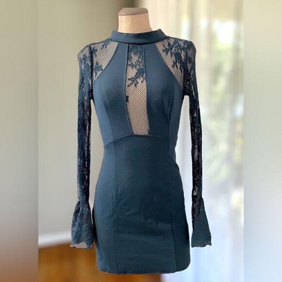 Free People It’s Now or Never Mini Night Out Dress in Teal Jewel Size L - Picture 2 of 16